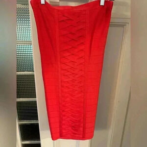 Bebe strapless mini bodycon dress lace up front gold zip up back pink sz med